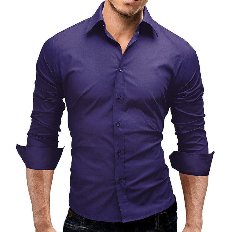 Men's simple dress fashion slim long sleeve shirt