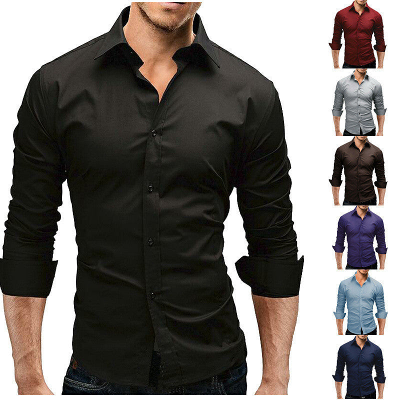 Men's simple dress fashion slim long sleeve shirt