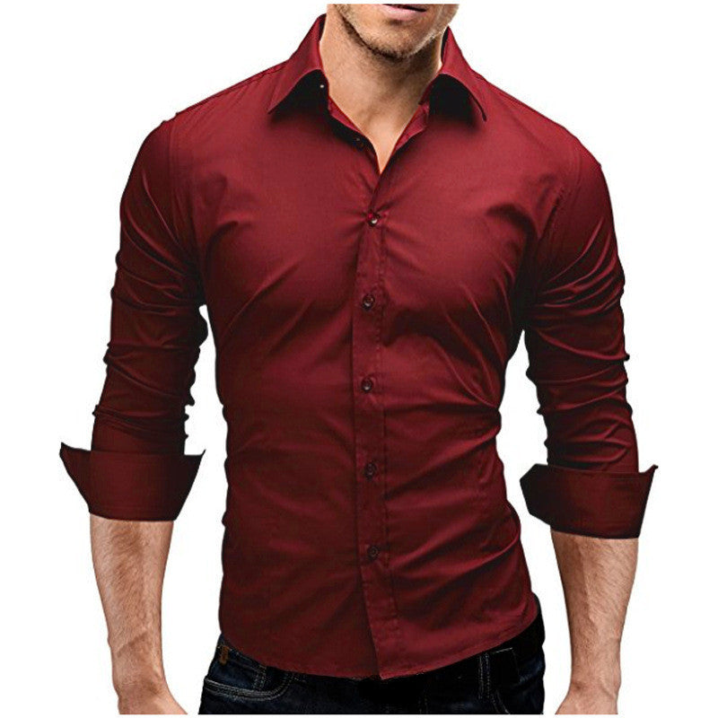 Men's simple dress fashion slim long sleeve shirt