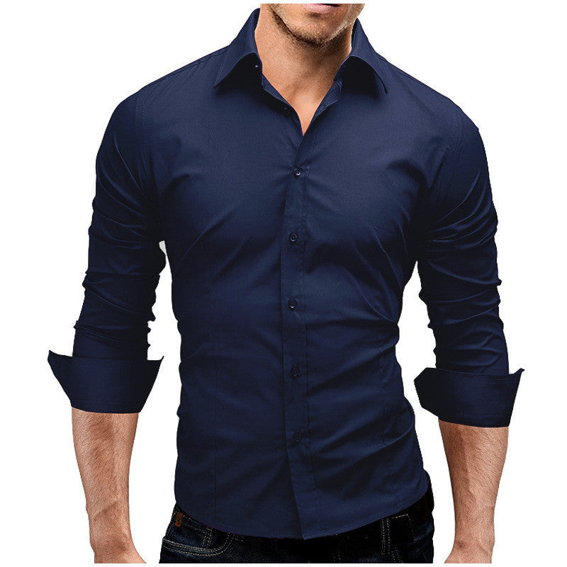 Men's simple dress fashion slim long sleeve shirt