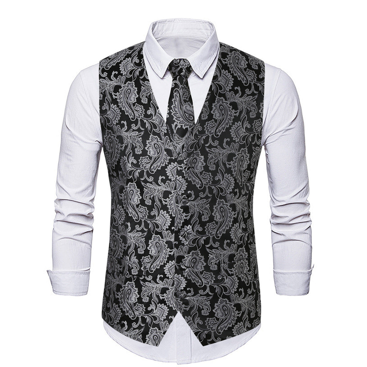 Men's Paisley jacquard vest black silver autumn winter