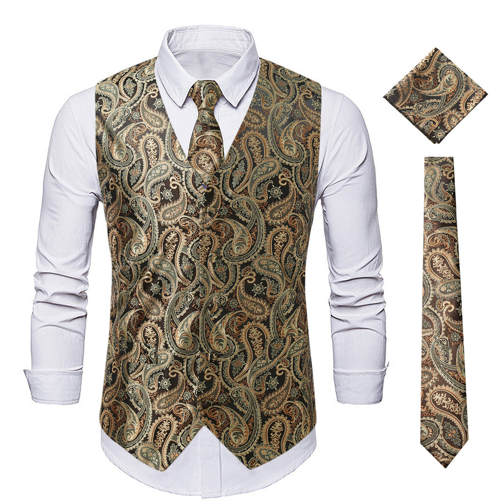 Men's Paisley jacquard vest black silver autumn winter