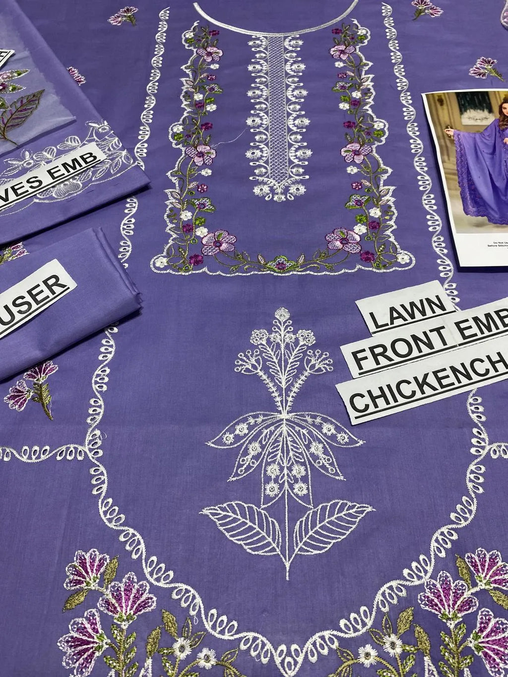 3pcs  lawn purple chikkankari  suit