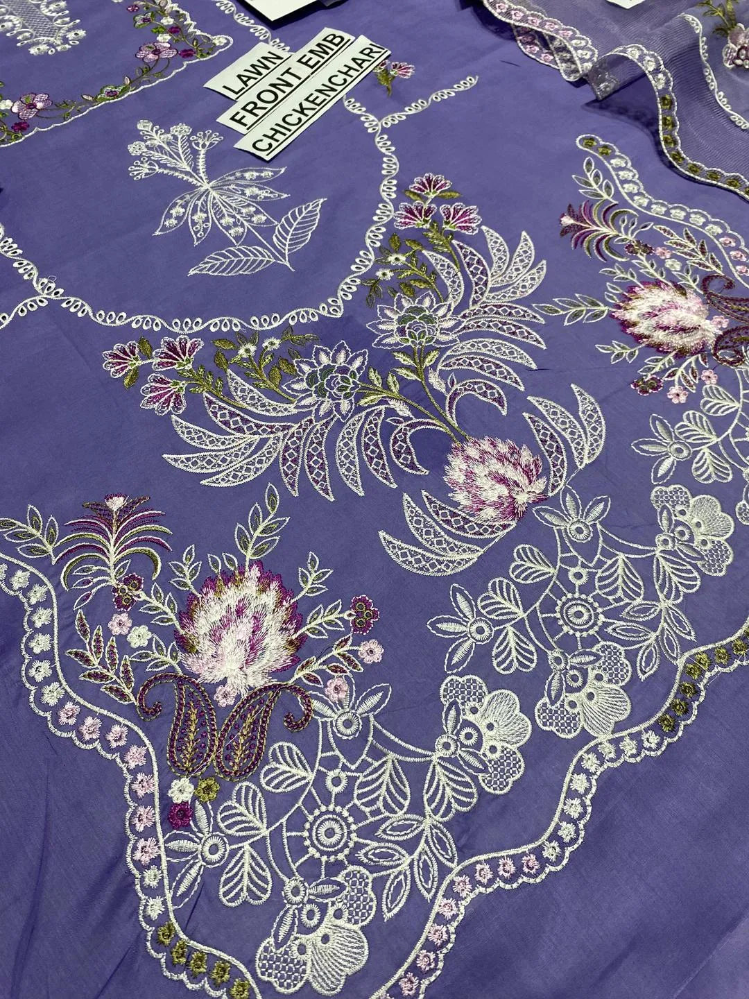 3pcs  lawn purple chikkankari  suit