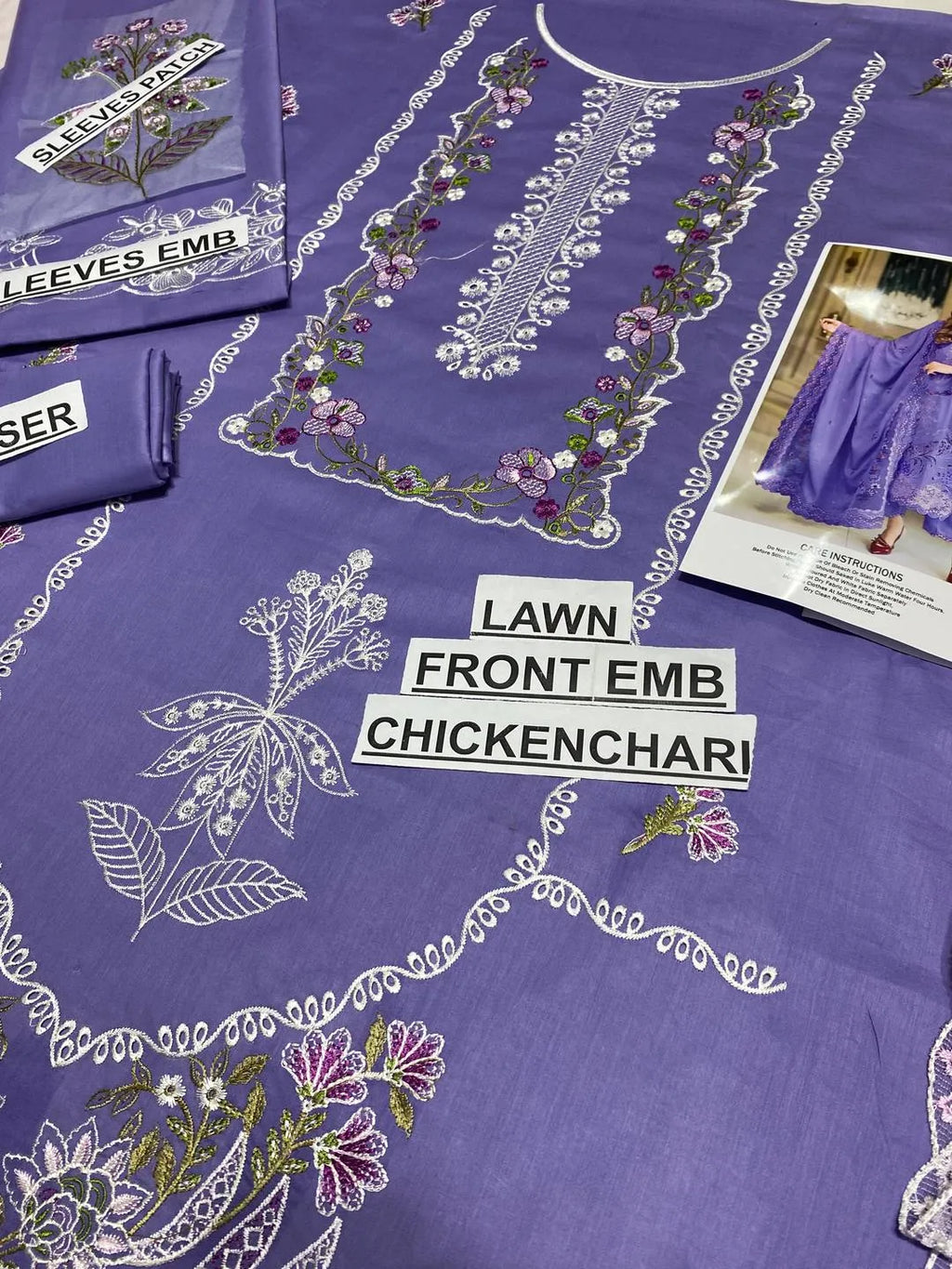 3pcs  lawn purple chikkankari  suit