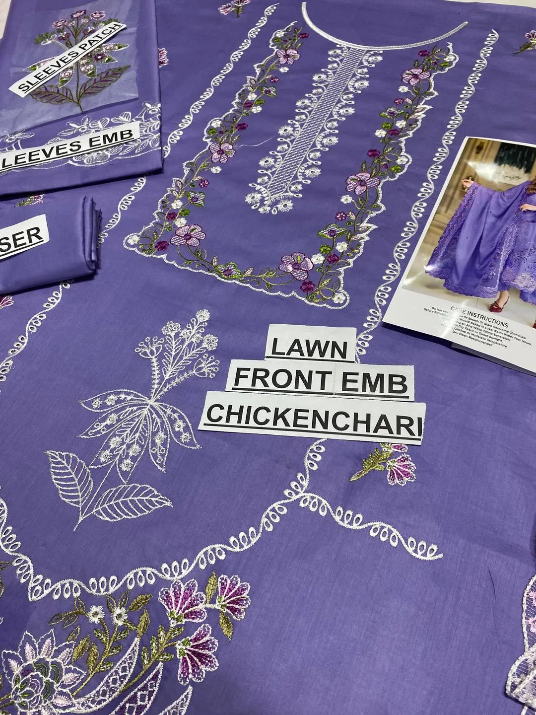 3pcs  lawn purple chikkankari  suit