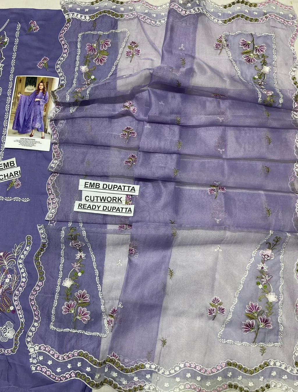 3pcs  lawn purple chikkankari  suit