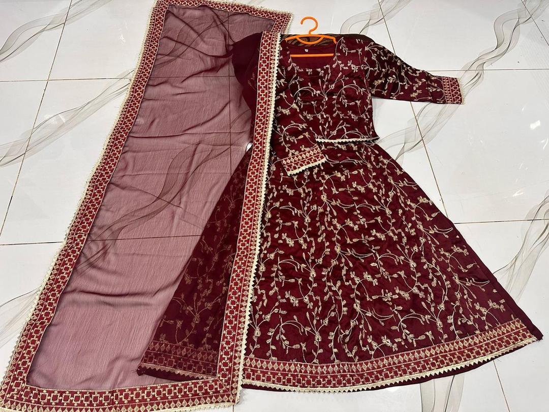 Maroon Raw Silk embroidered 3pcs girls lehenga set