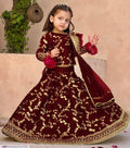 Maroon Raw Silk embroidered 3pcs girls lehenga set
