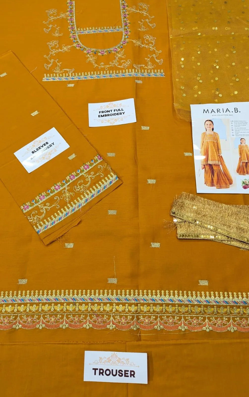 Girls Lawn embroidery 3pcs suit mustard 8 10 year