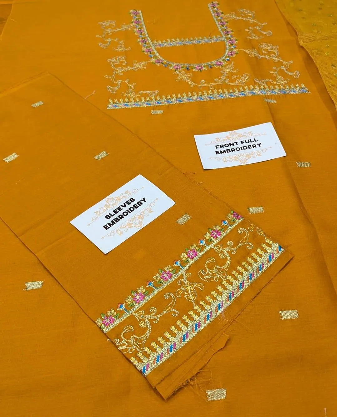 Girls Lawn embroidery 3pcs suit mustard 8 10 year