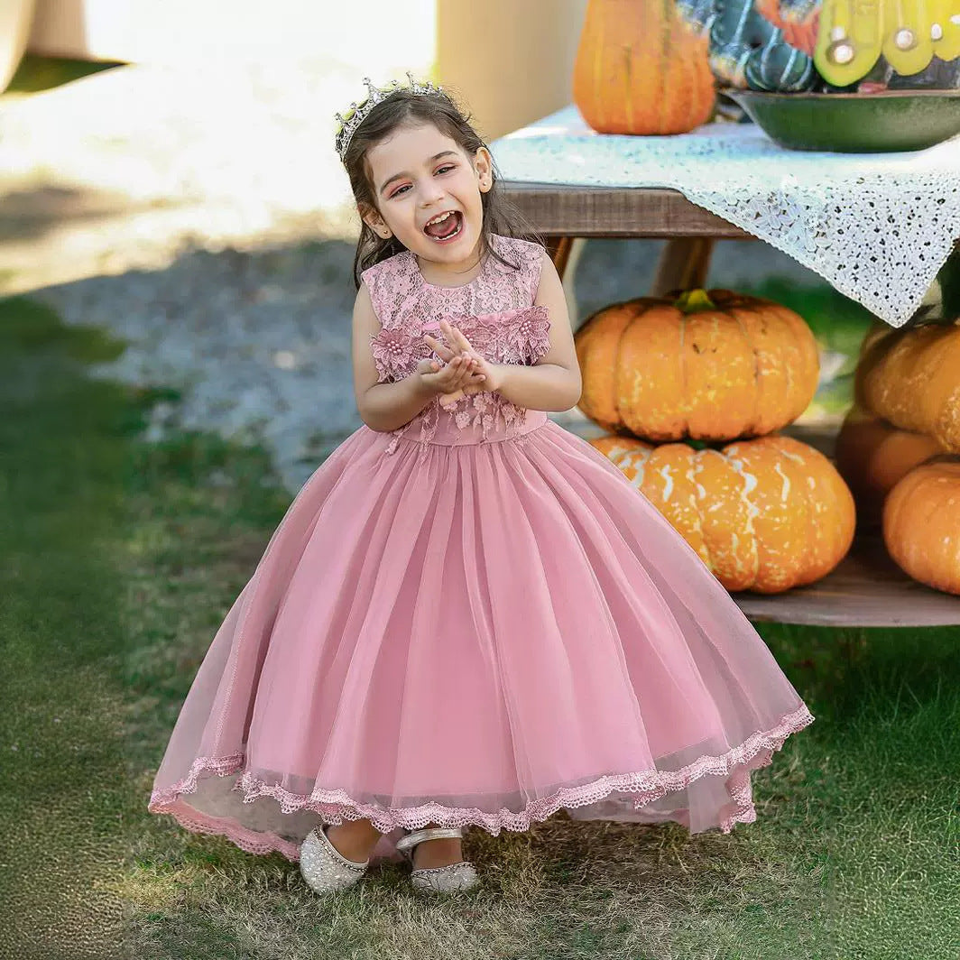 Girls pink lace princess dress with Tulle skirt