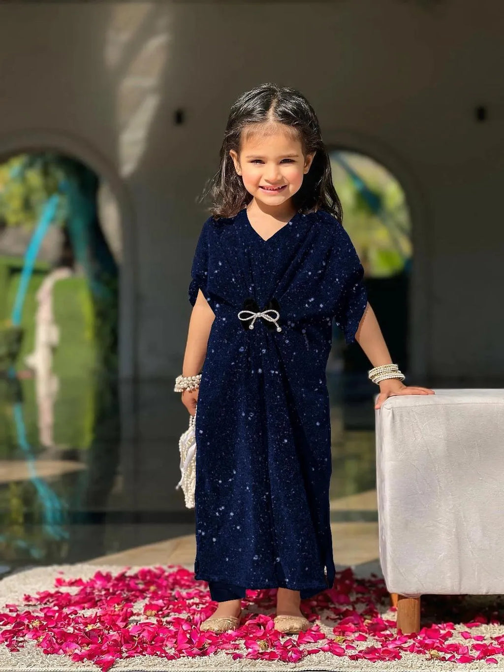 Blue girls jersey kaftan with trouser set 2 PCs