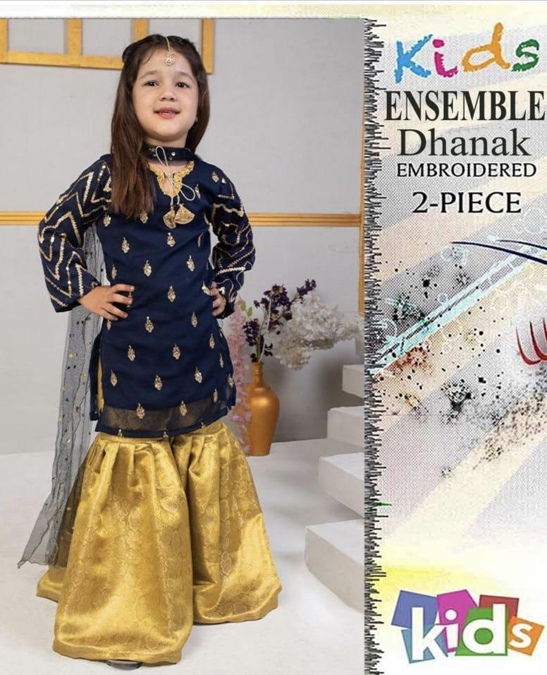 Blue lawn embroidery suits 3pcs girls