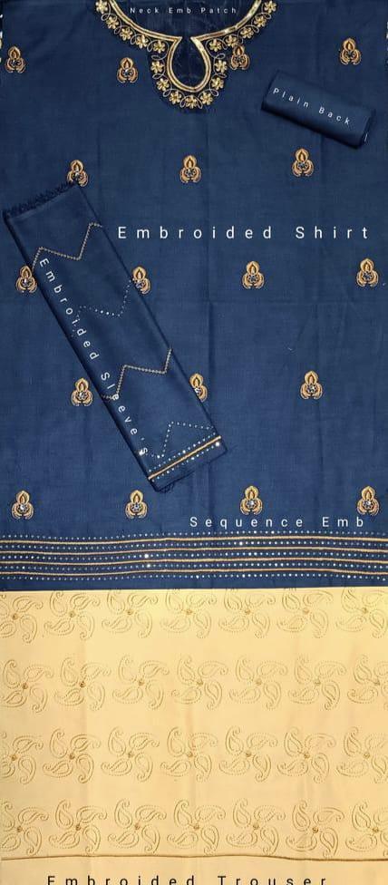Blue lawn embroidery suits 3pcs girls