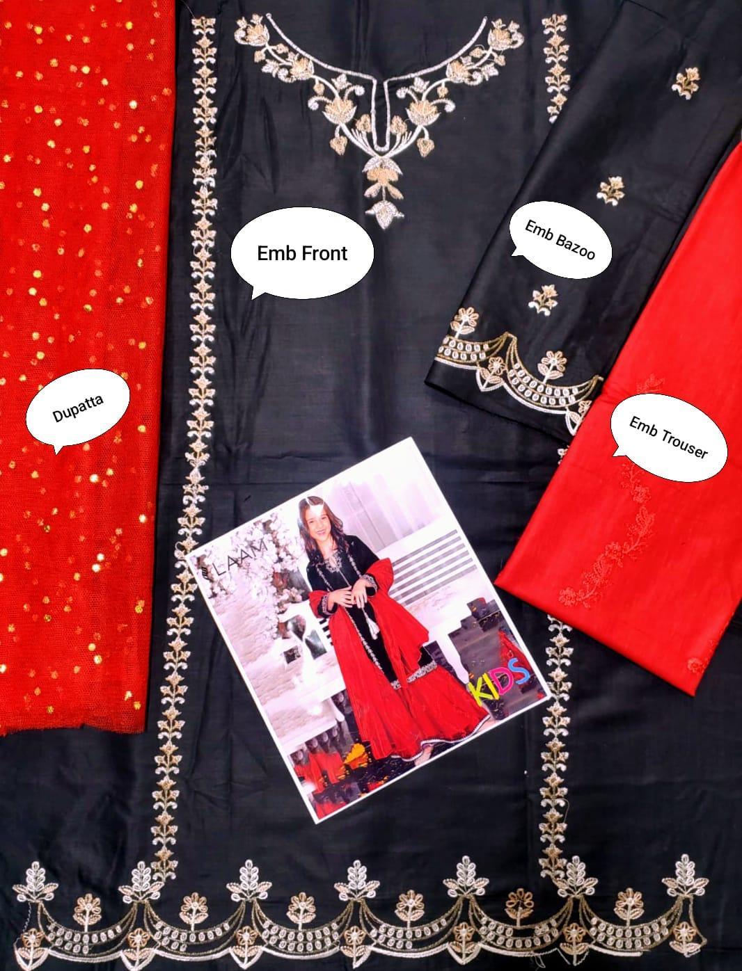 Girls Lawn embroidery 3pcs suit Black 11.. 12yrs