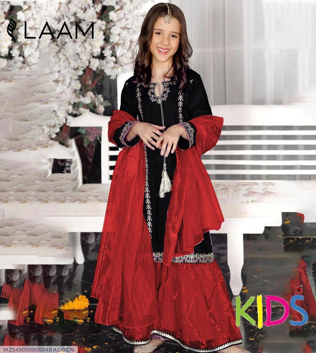 Girls Lawn embroidery 3pcs suit Black 11.. 12yrs