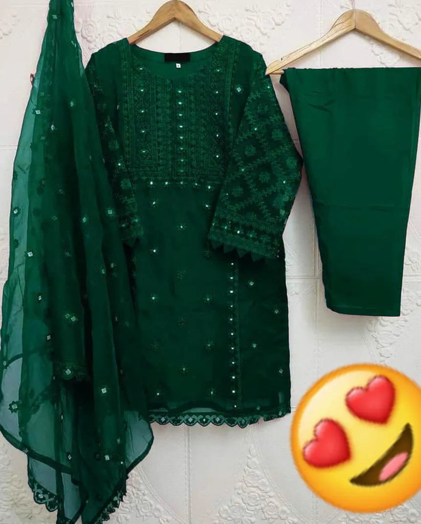 3pcs women stitched organza Embroidery suit