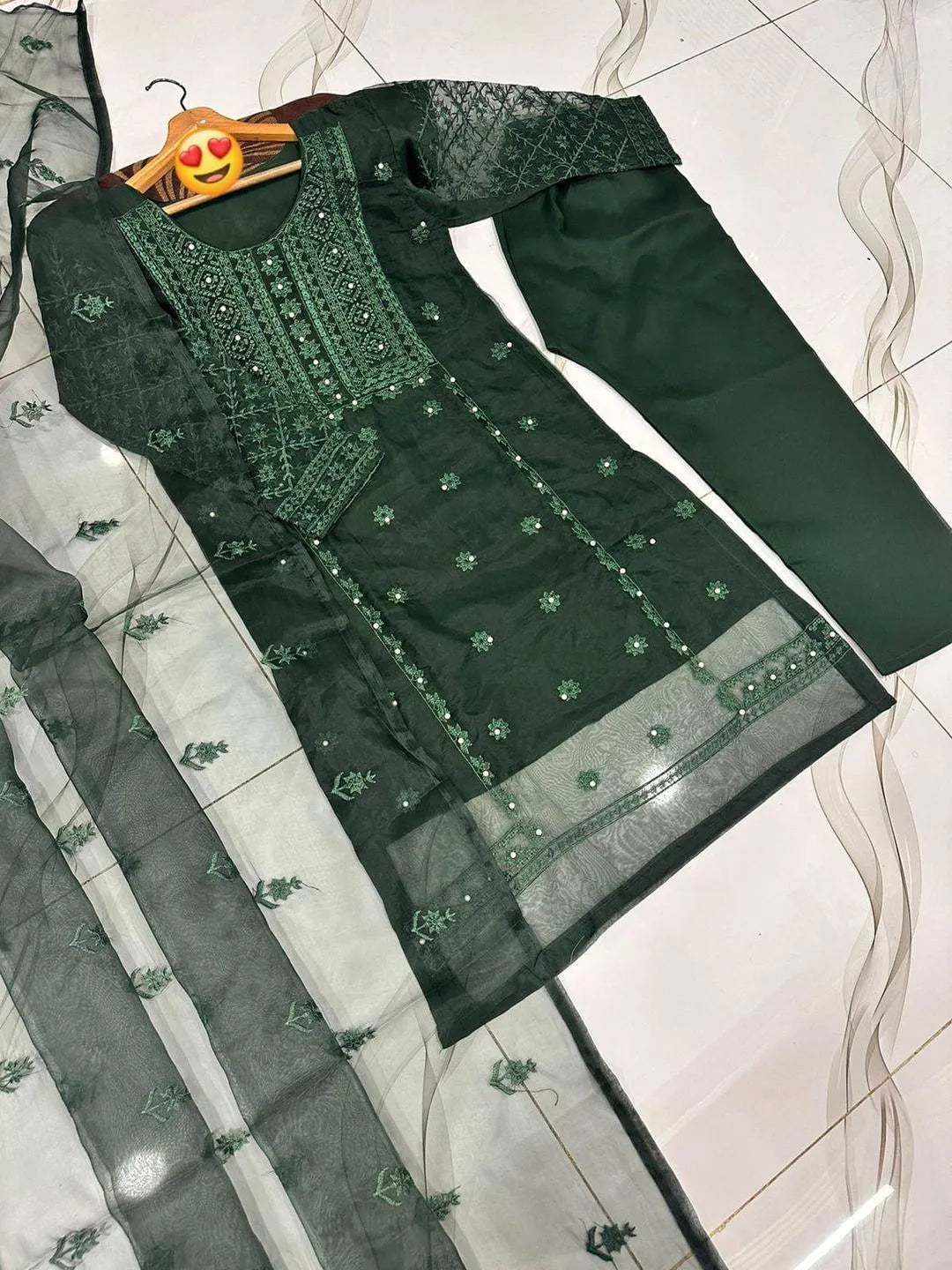 3pcs women stitched organza Embroidery suit