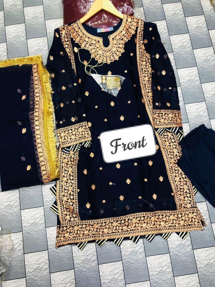 3pcs women stitched crinkle chiffon embroidery suits