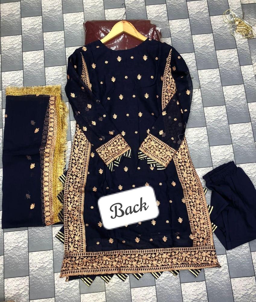 3pcs women stitched crinkle chiffon embroidery suits