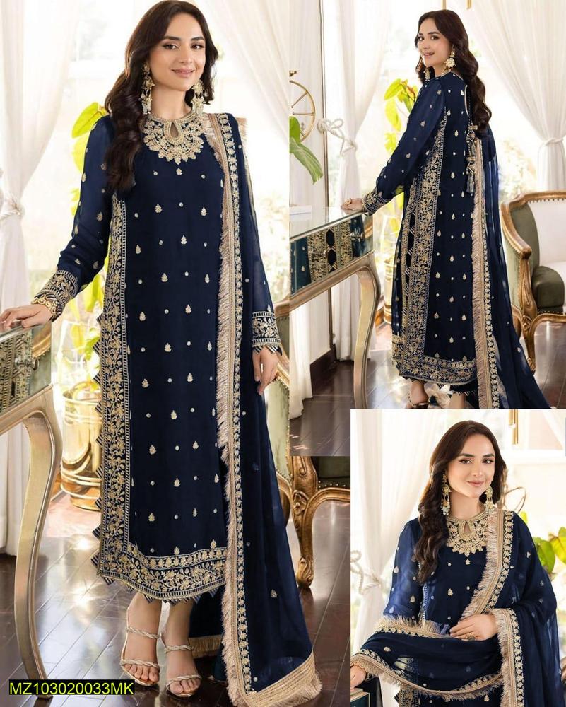 3pcs women stitched crinkle chiffon embroidery suits