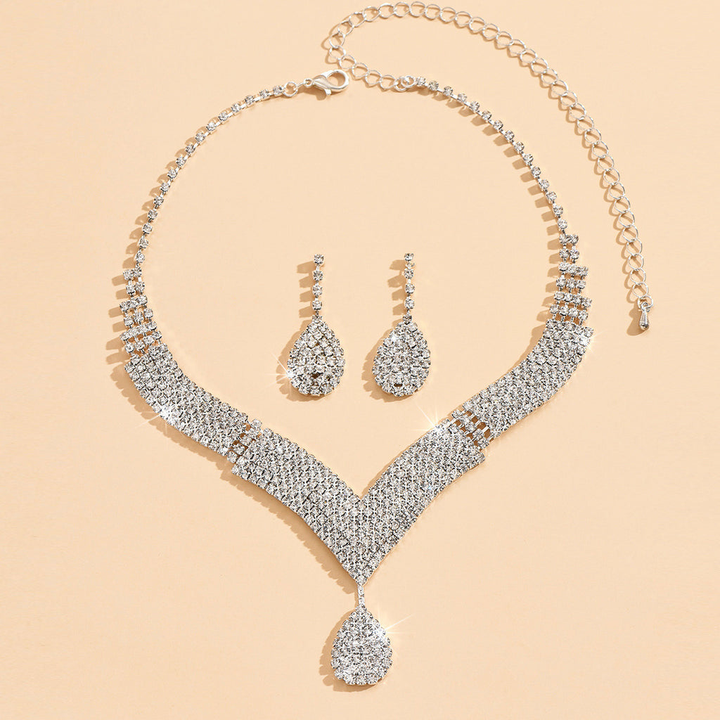 White crystal v neck bridal jewelry set women
