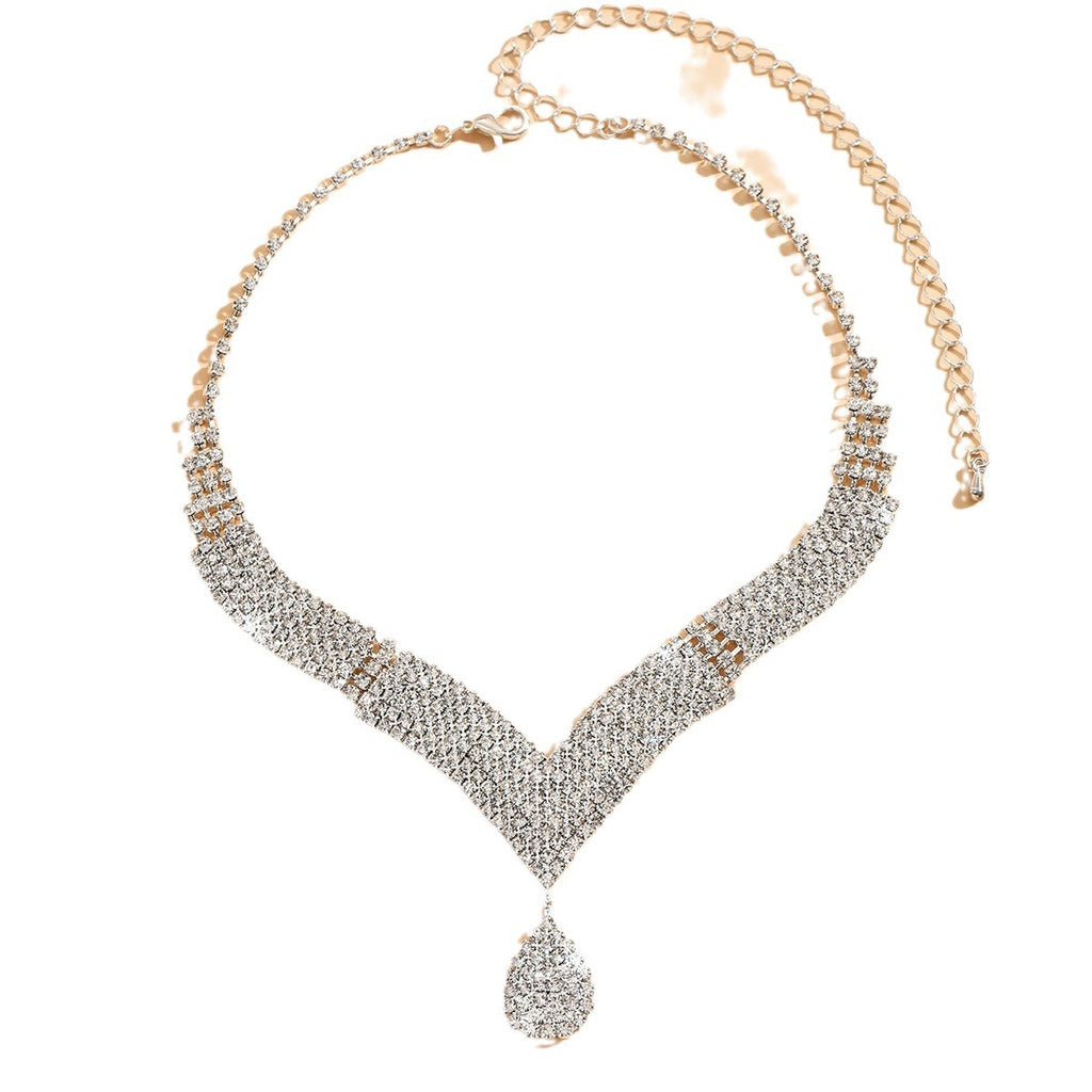 White crystal v neck bridal jewelry set women