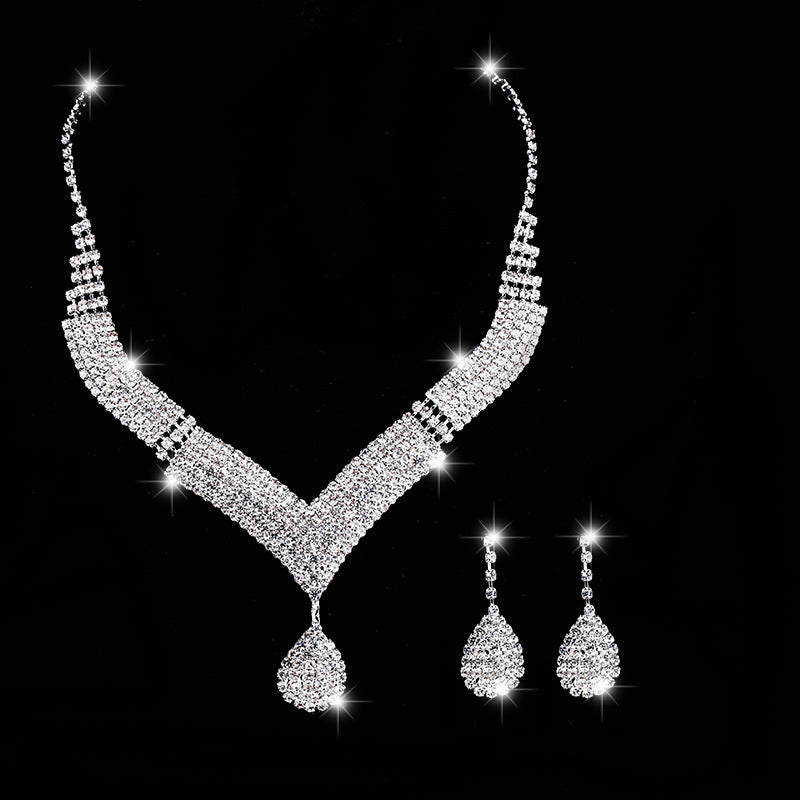 White crystal v neck bridal jewelry set women