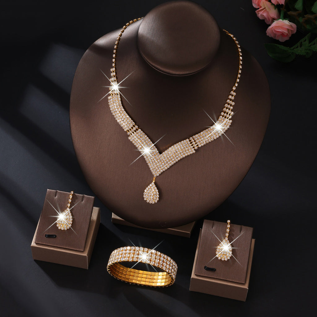 White crystal v neck bridal jewelry set women