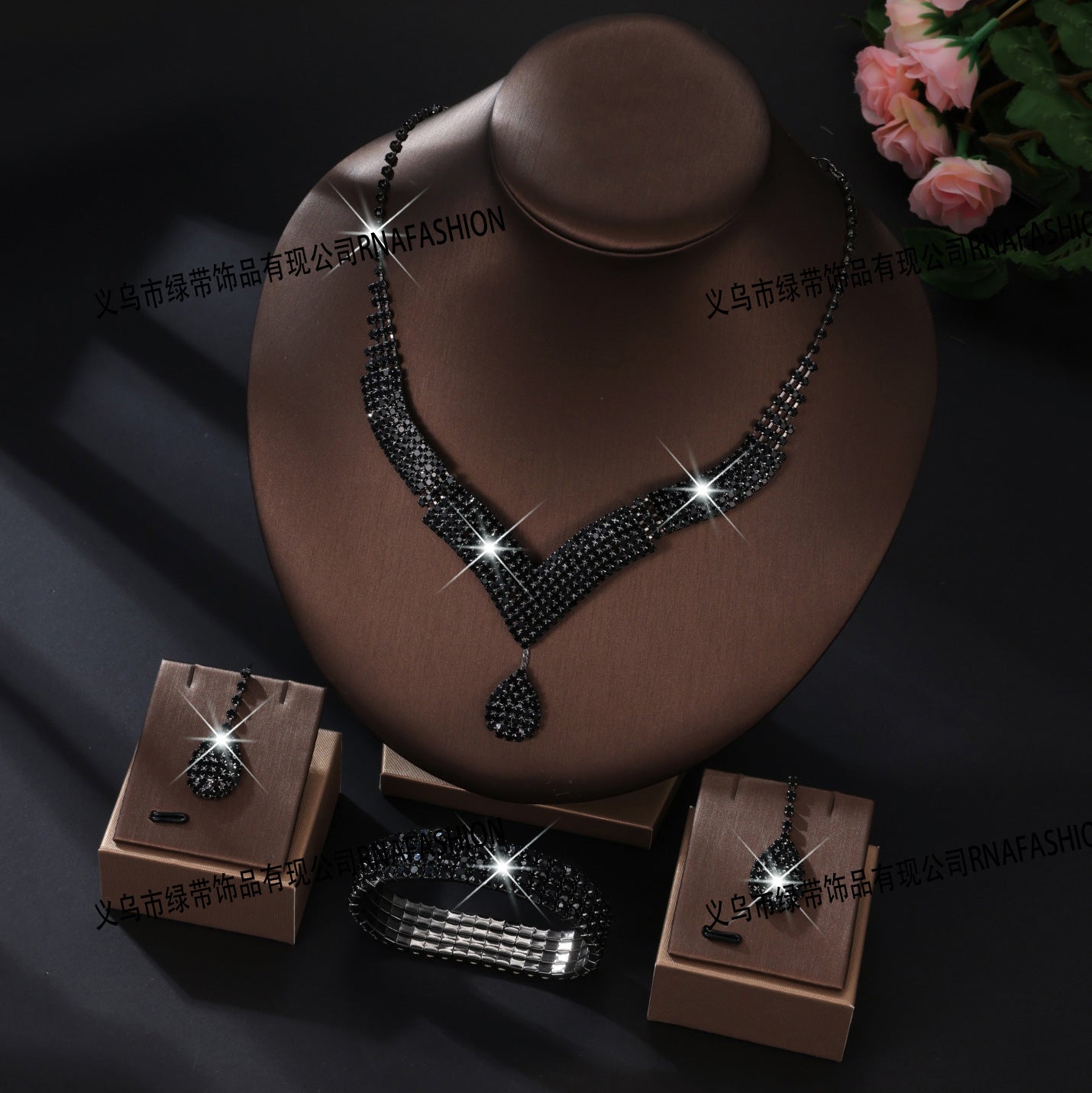 White crystal v neck bridal jewelry set women