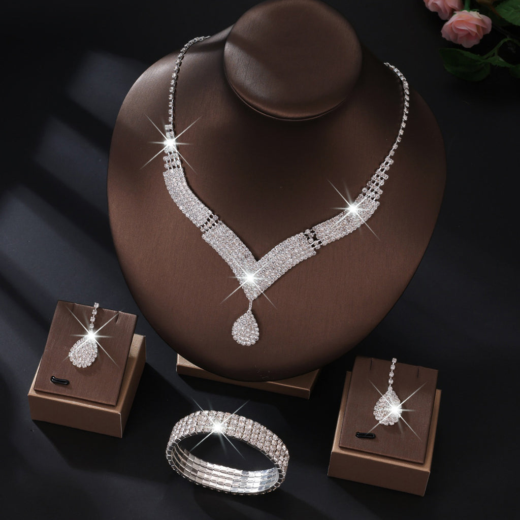 White crystal v neck bridal jewelry set women