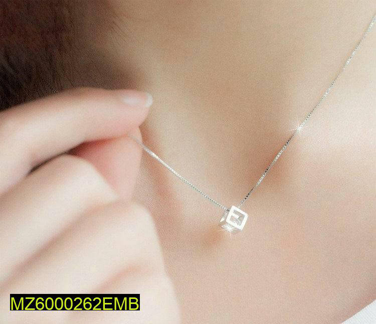 Women silver box pendant necklace with rhinestones