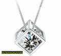 Women silver box pendant necklace with rhinestones