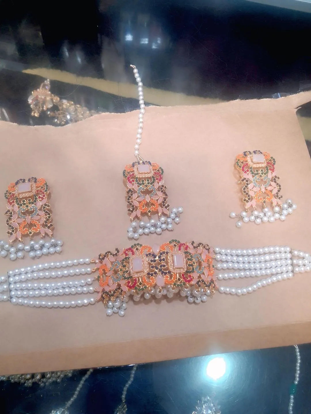1carat Gold plated Artificial stone Necklace set