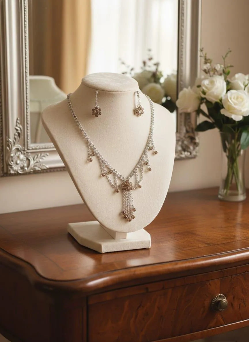 Silver plated crystal Necklace set for women wedding party wear
