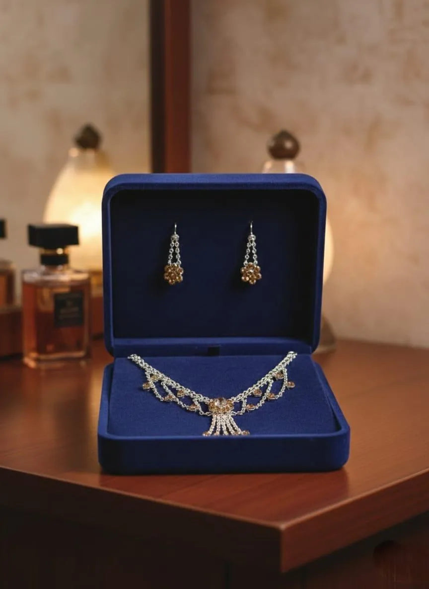 Silver plated crystal Necklace set for women wedding party wear
