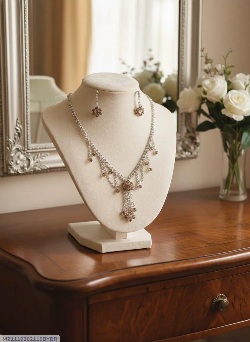 Silver plated crystal Necklace set for women wedding party wear
