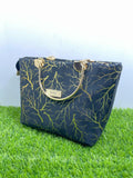 Girls Velvet Printed Handbag Blue 10x5x8"