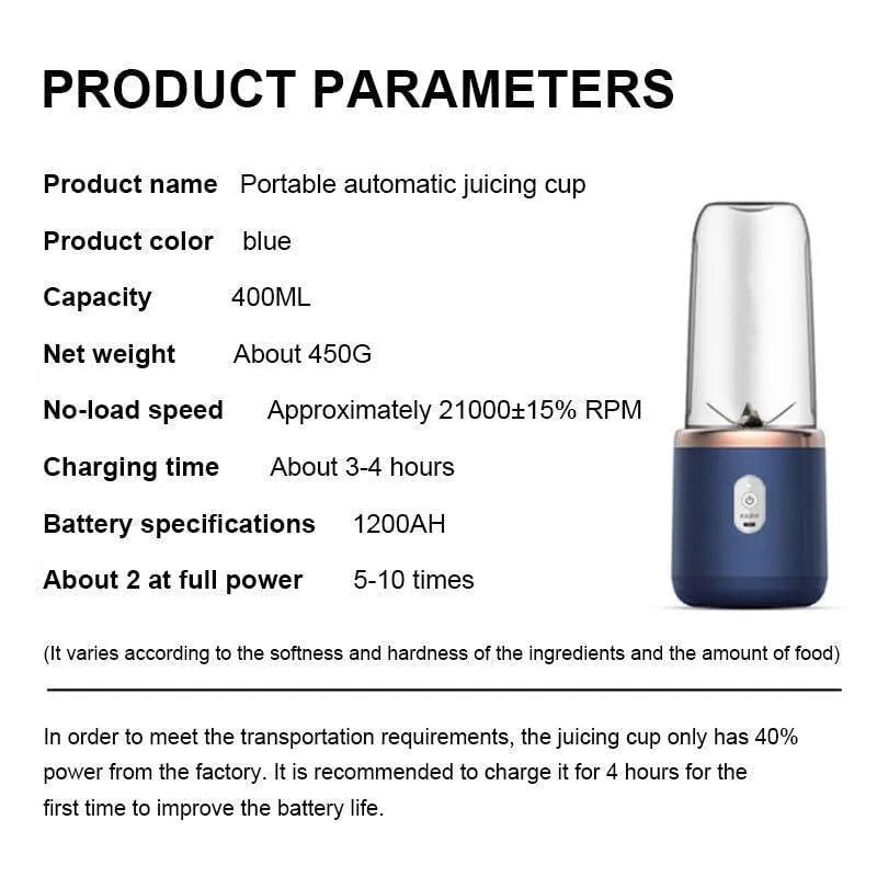 (Mkz)Portable Rechargeable Juicer for Busy Homes & Offices