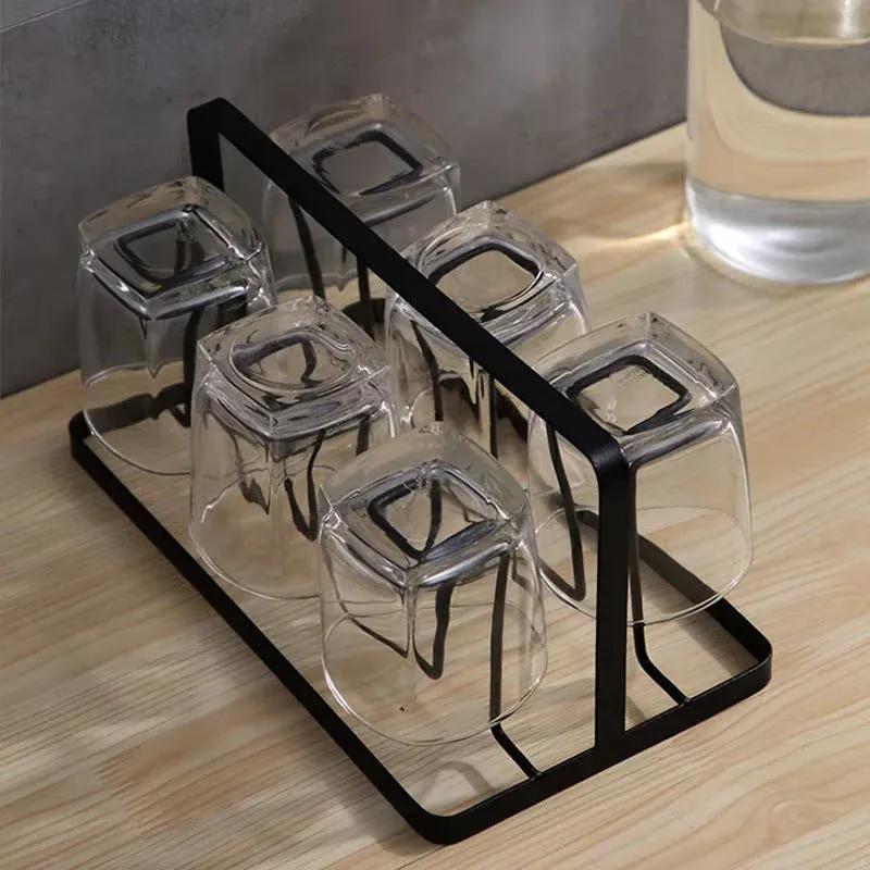 (mkz)Glass Holder Black Metal Kitchen Storage