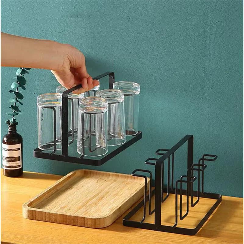 (mkz)Glass Holder Black Metal Kitchen Storage