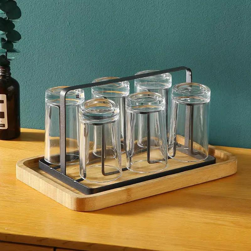(mkz)Glass Holder Black Metal Kitchen Storage
