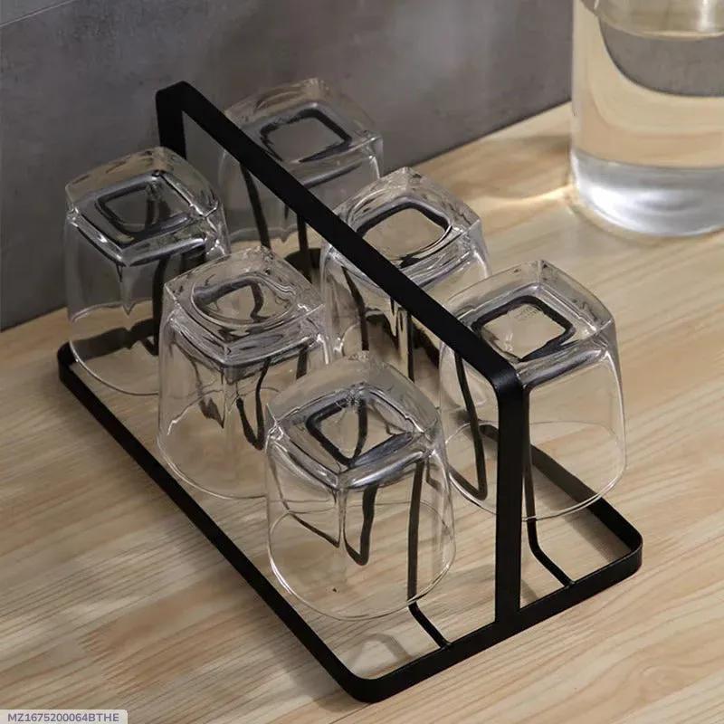 (mkz)Glass Holder Black Metal Kitchen Storage