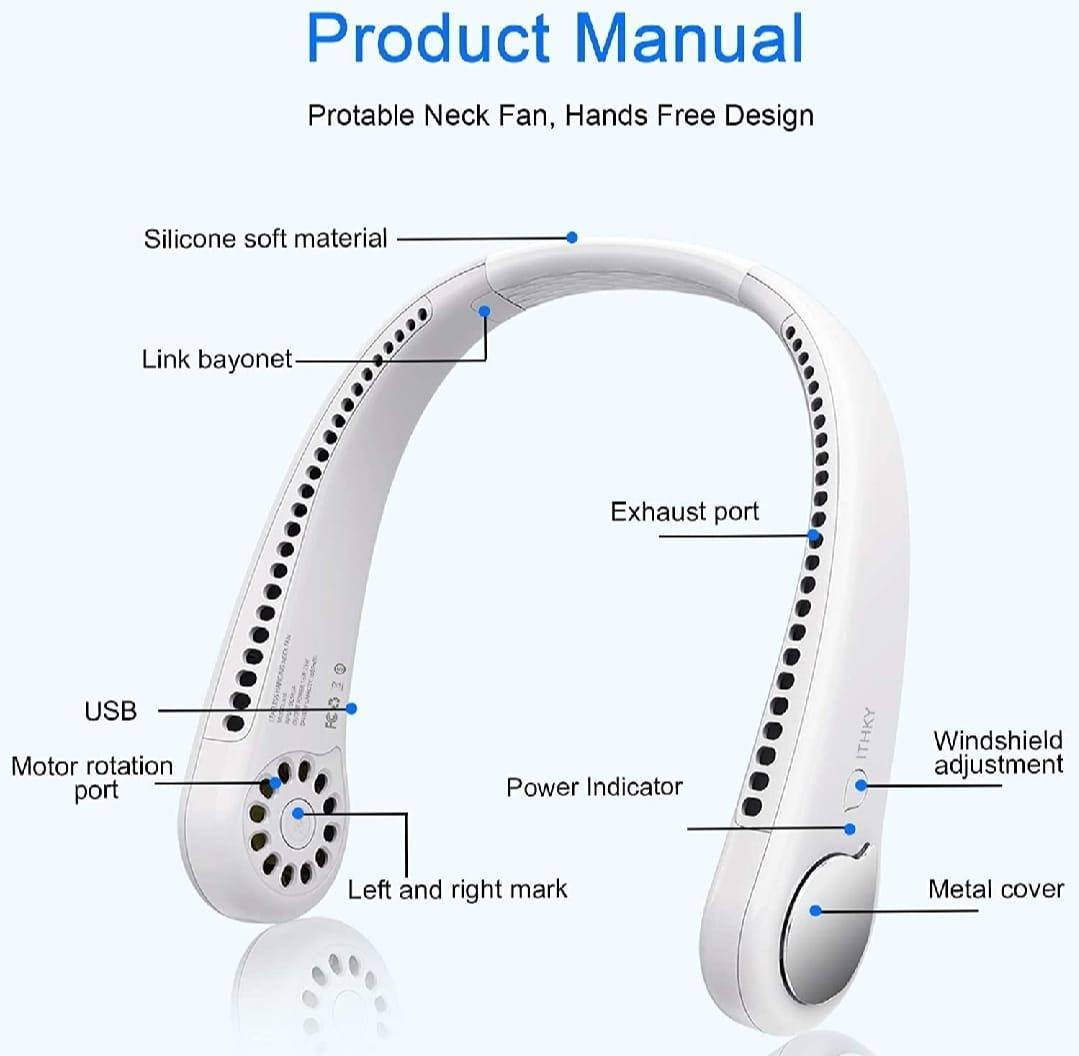 (Mkz)Rechargeable Neck Fan White Bladeless Cooling