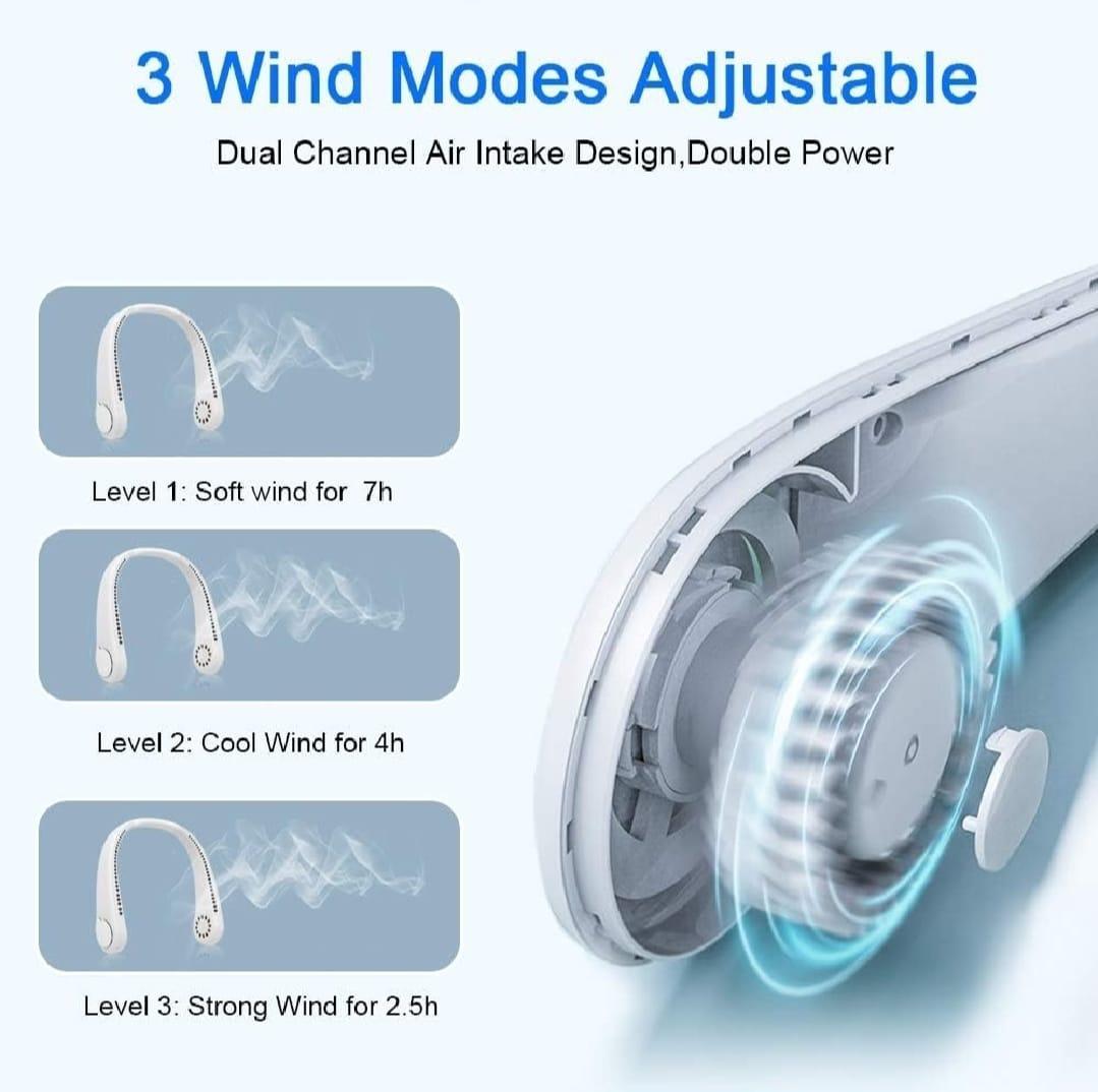 (Mkz)Rechargeable Neck Fan White Bladeless Cooling