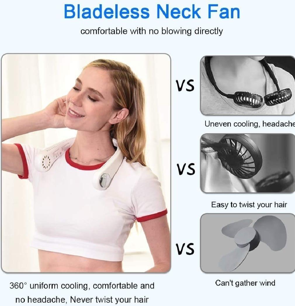 (Mkz)Rechargeable Neck Fan White Bladeless Cooling