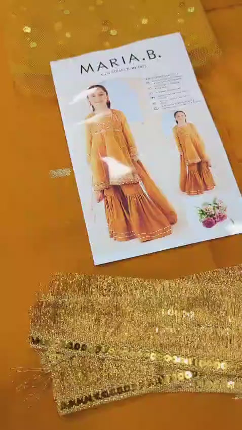 Girls Lawn embroidery 3pcs suit mustard 8 10 year